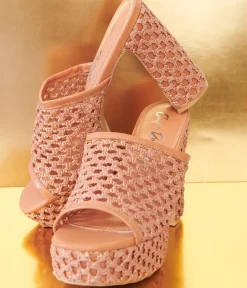Unique Vintage Heels>1970s Rust Orange Mesh Mule Platforms