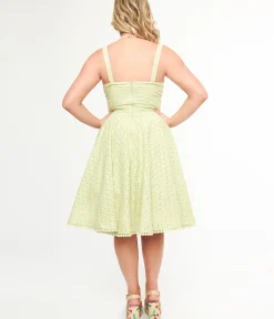 Unique Vintage Swing|Everyday Dresses>1950s Sage Green Eyelet Cotton Valerie Dress