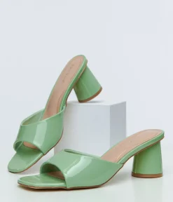 Unique Vintage Heels>1990s Sage Green Square Toe Mules