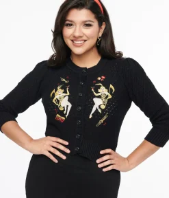 Unique Vintage Sweaters & Cardigans|All Things Black>1950s Showgirls Cropped Cardigan
