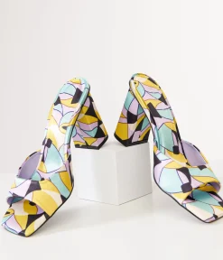 Unique Vintage Heels>1960s Stained Glass Square Toe Mule Heels