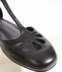 Unique Vintage Special Occasion|Work Wear>1920s Style Black Leatherette T-Strap Flats