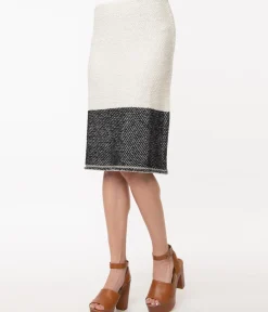 Unique Vintage Skirts|Pencil Skirts & Dresses>1970s Style Ivory & Black Colorblock Knit Skirt