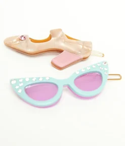 Unique Vintage Hair Clips>1950s Sunglasses & Heel Hair Pin Set