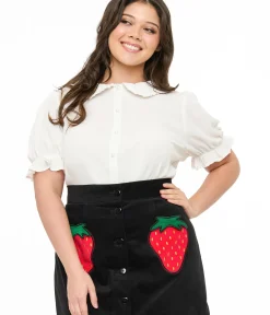 Unique Vintage Blouses|Blouses>Steady 1950s Black & White Piped Sophia Top