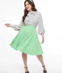 Unique Vintage Fit & Flare|Fit & Flare>Steady 1950s Mint Green High Waist Thrills Skirt