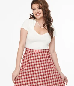 Unique Vintage Blouses|Blouses>Steady 1950s White Short Sleeve Knit Sophia Top