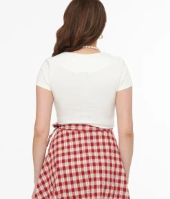 Unique Vintage Blouses|Blouses>Steady 1950s White Short Sleeve Knit Sophia Top