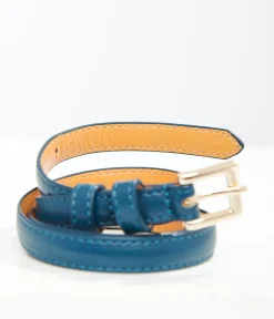 Unique Vintage Belts>1950s Teal Skinny Leatherette Belt