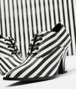 Unique Vintage Halloween|Heels>Strange Cult Black & White Stripe Victoria Heels