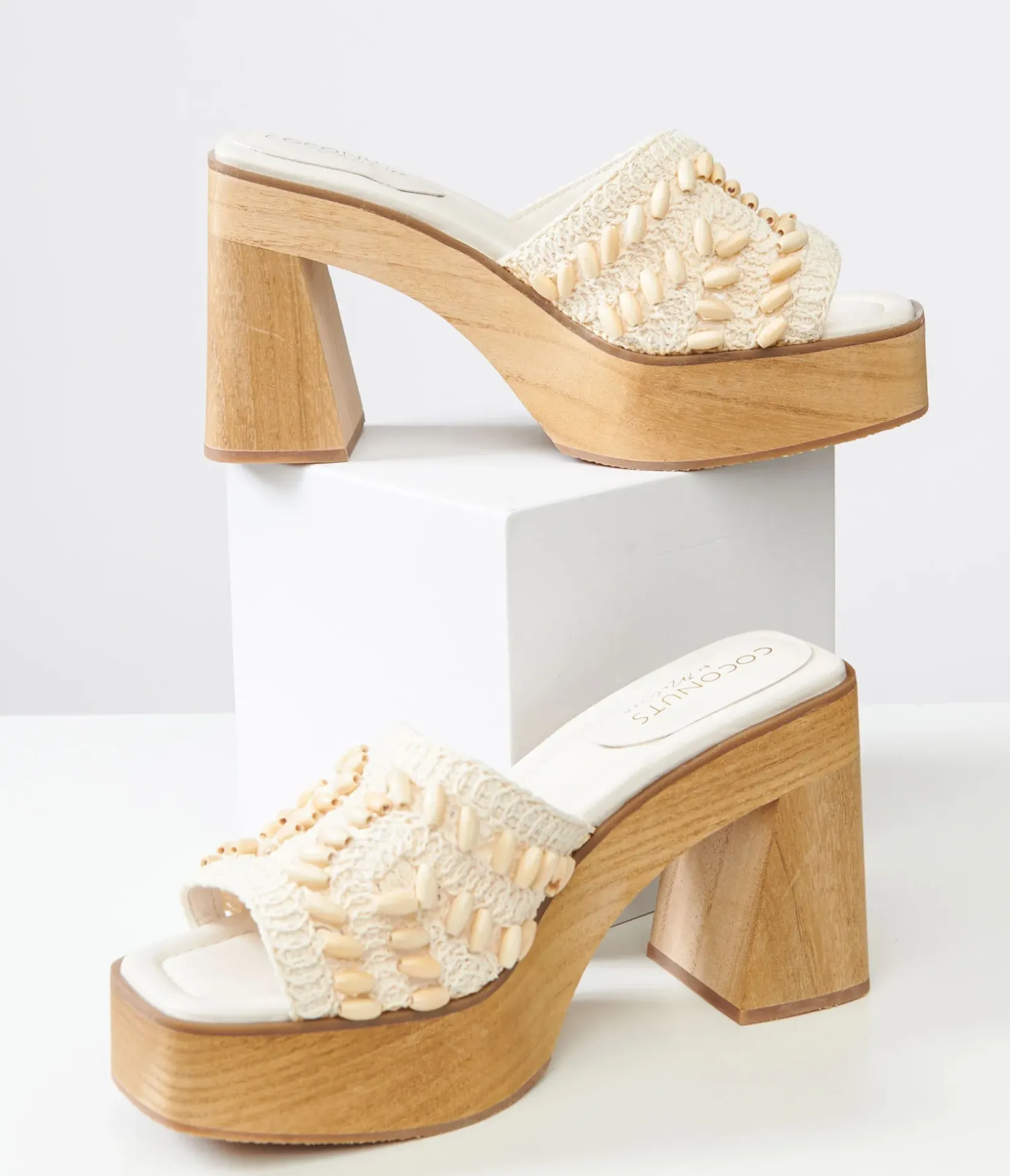 Unique Vintage Summer Vacation|Heels>1970s White Beaded Crochet Glenn Platform Heels