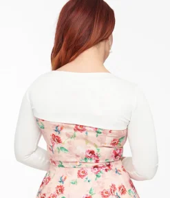 Unique Vintage Sweaters & Cardigans>1950s White Long Sleeve Bolero Sweater