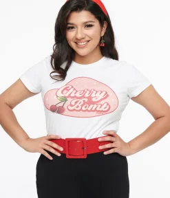 Unique Vintage Graphic Tees|Graphic Tees>1950s White & Red Cherry Bomb Fitted Graphic Tee