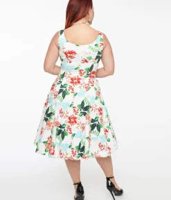 Unique Vintage Swing|Pocket Dresses>1950s White & Red Floral Lyla Swing Dress