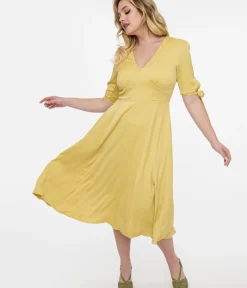 Unique Vintage Swing|Everyday Dresses>1940s Yellow Bella Swing Dress