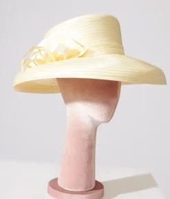 Unique Vintage Sun Hats>1950s Yellow Satin Ribbon Hat