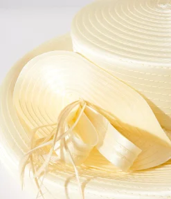 Unique Vintage Sun Hats>1950s Yellow Satin Ribbon Hat