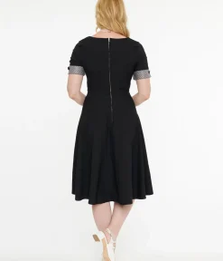 Unique Vintage Swing|Pocket Dresses>Tatyana 1950s Black & Plaid Trixie Swing Dress