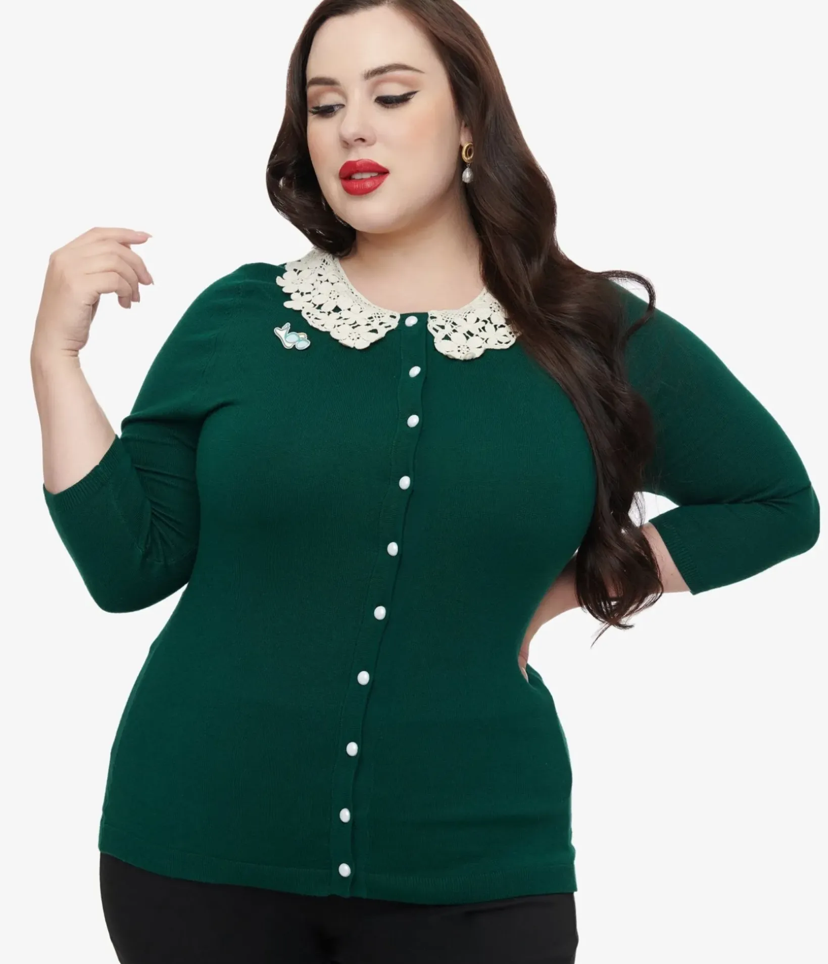 Unique Vintage Sweaters & Cardigans|Work Wear>The Golden Girls x Plus Size Green & White Lace Sophia Bookworm Cardigan