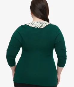 Unique Vintage Sweaters & Cardigans|Work Wear>The Golden Girls x Plus Size Green & White Lace Sophia Bookworm Cardigan