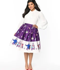 Unique Vintage Skirts>The Golden Girls x Purple Character Border Gellar Swing Skirt