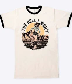 Unique Vintage Graphic Tees|Graphic Tees>The Hell I Won't Black Collar Unisex Graphic Ringer Tee
