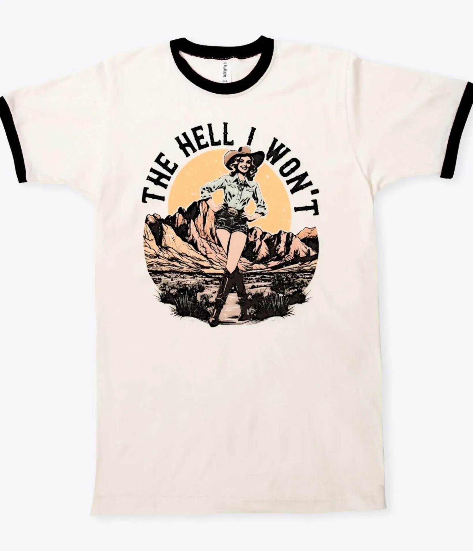 Unique Vintage Graphic Tees|Graphic Tees>The Hell I Won't Black Collar Unisex Graphic Ringer Tee