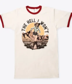 Unique Vintage Graphic Tees|Graphic Tees>The Hell I Won't Red Collar Unisex Graphic Ringer Tee