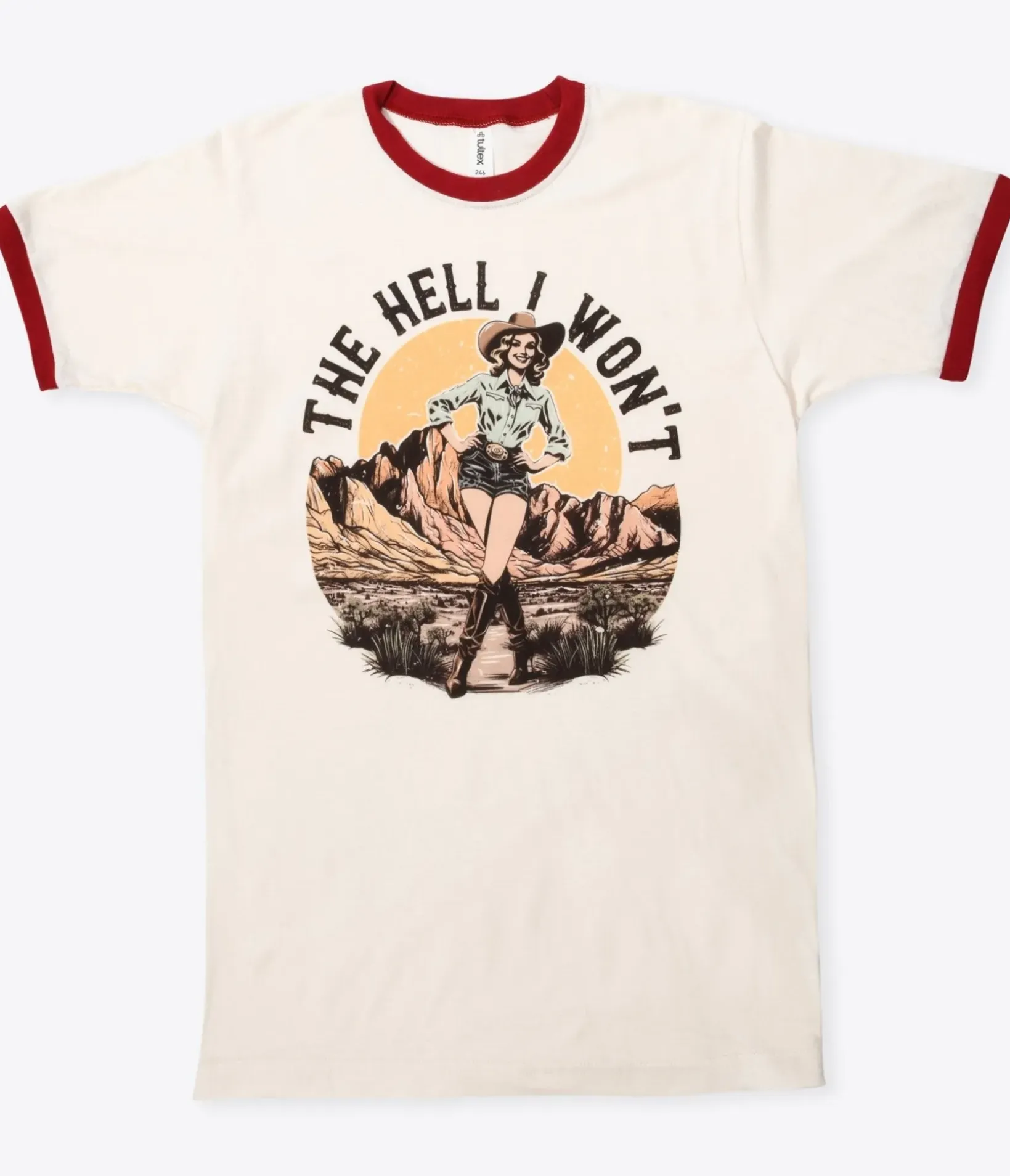 Unique Vintage Graphic Tees|Graphic Tees>The Hell I Won't Red Collar Unisex Graphic Ringer Tee