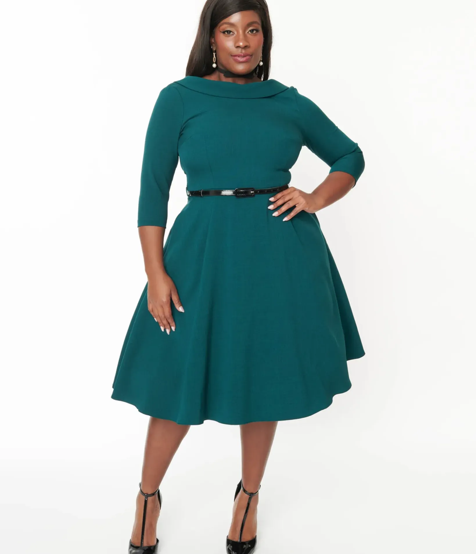 Unique Vintage Swing|Fit & Flare>The Pretty Dress Company Forest Green Grace Fit & Flare Dress