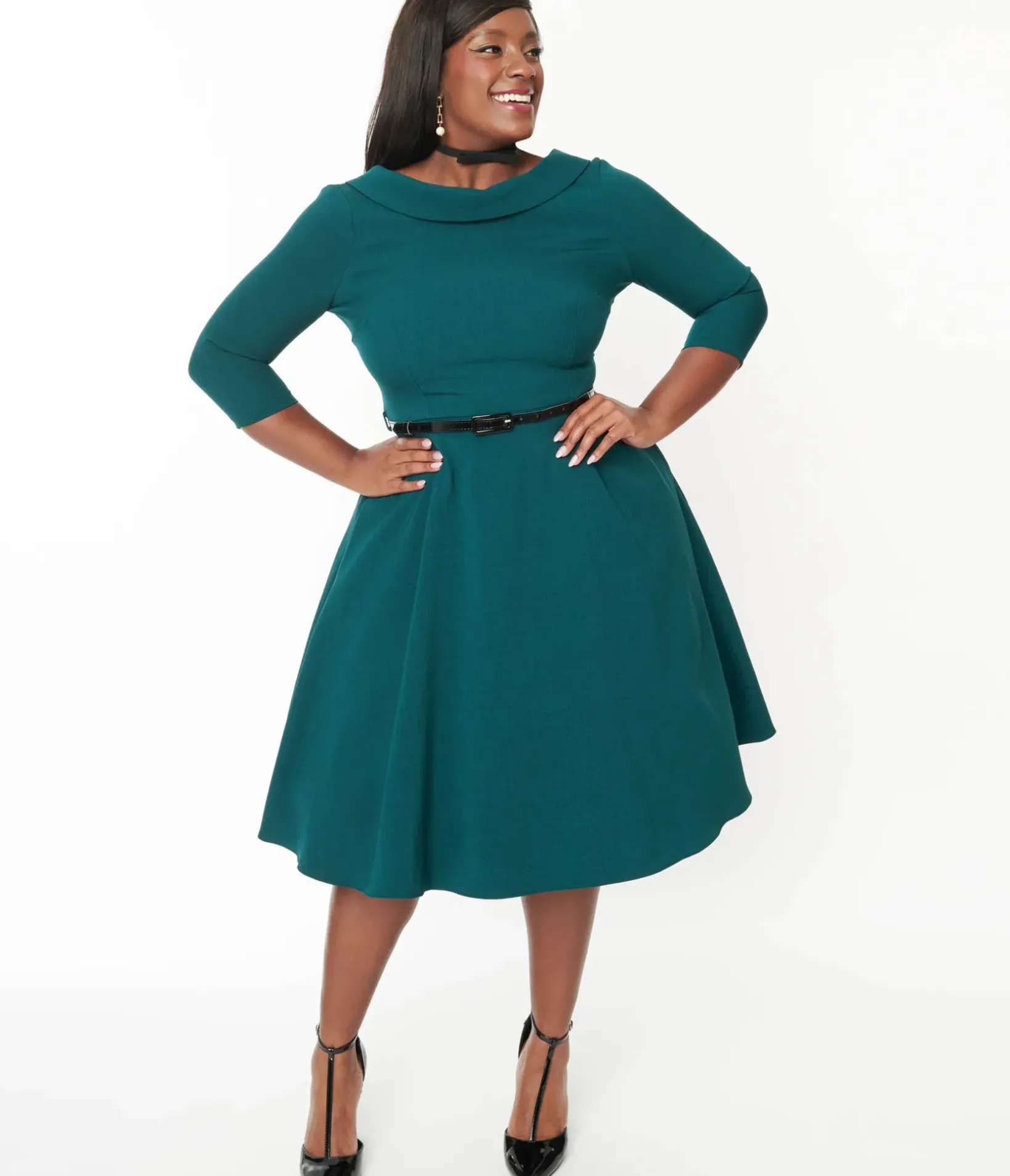 Unique Vintage Swing|Fit & Flare>The Pretty Dress Company Forest Green Grace Fit & Flare Dress
