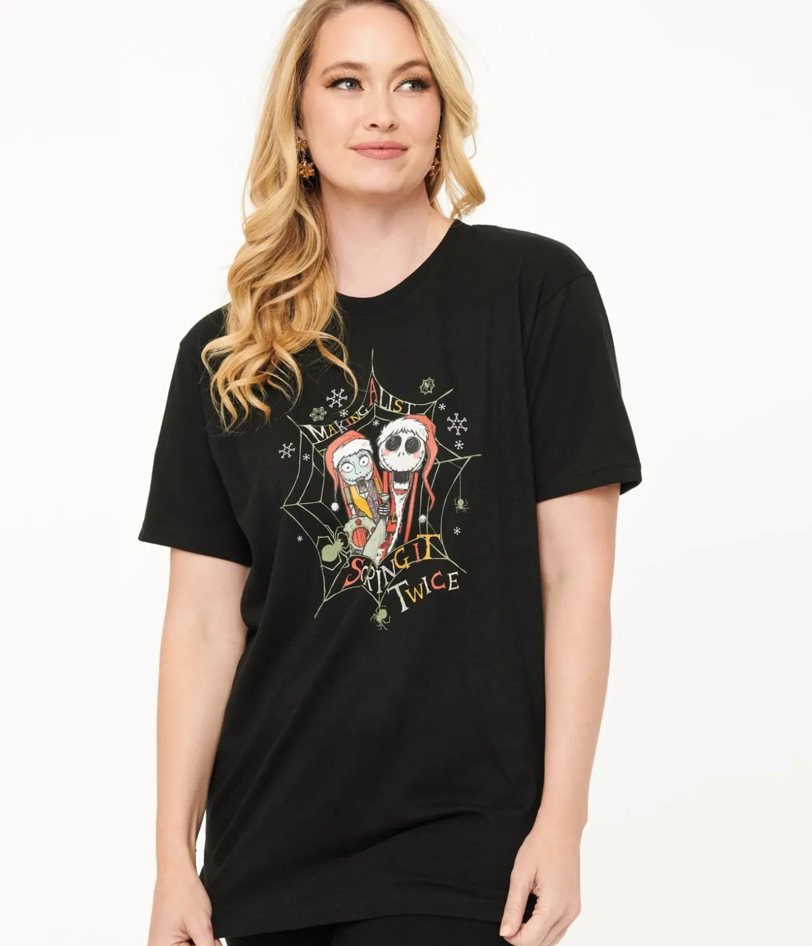 Unique Vintage Graphic Tees|Graphic Tees>Tim Burton's The Nightmare Before Christmas by Black Jack & Sally Making A List Unisex Graphic Tee