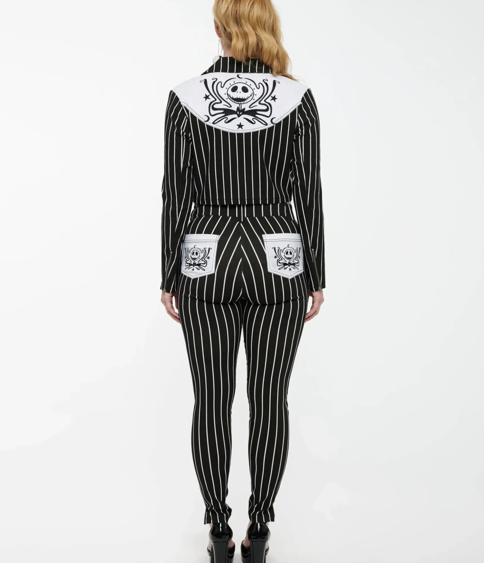 Unique Vintage Pants|All Things Black>Tim Burton’s The Nightmare Before Christmas by Black & White Stripe Jack Skellington Stretch Pants