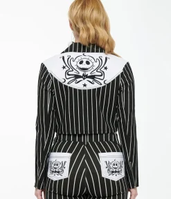 Unique Vintage Coats & Jackets|All Things Black>Tim Burton’s The Nightmare Before Christmas by Black & White Stripe Jack Skellington Western Jacket