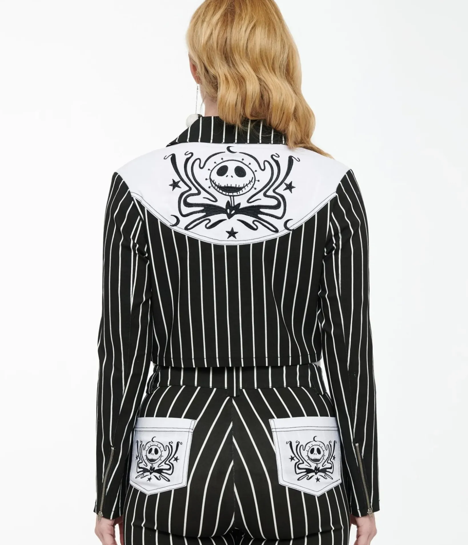 Unique Vintage Coats & Jackets|All Things Black>Tim Burton’s The Nightmare Before Christmas by Black & White Stripe Jack Skellington Western Jacket