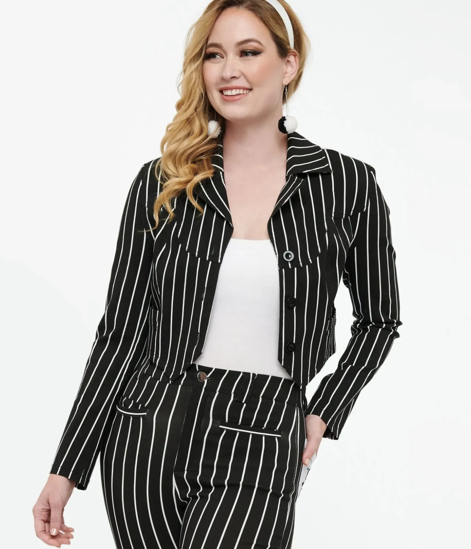 Unique Vintage Coats & Jackets|All Things Black>Tim Burton’s The Nightmare Before Christmas by Black & White Stripe Jack Skellington Western Jacket