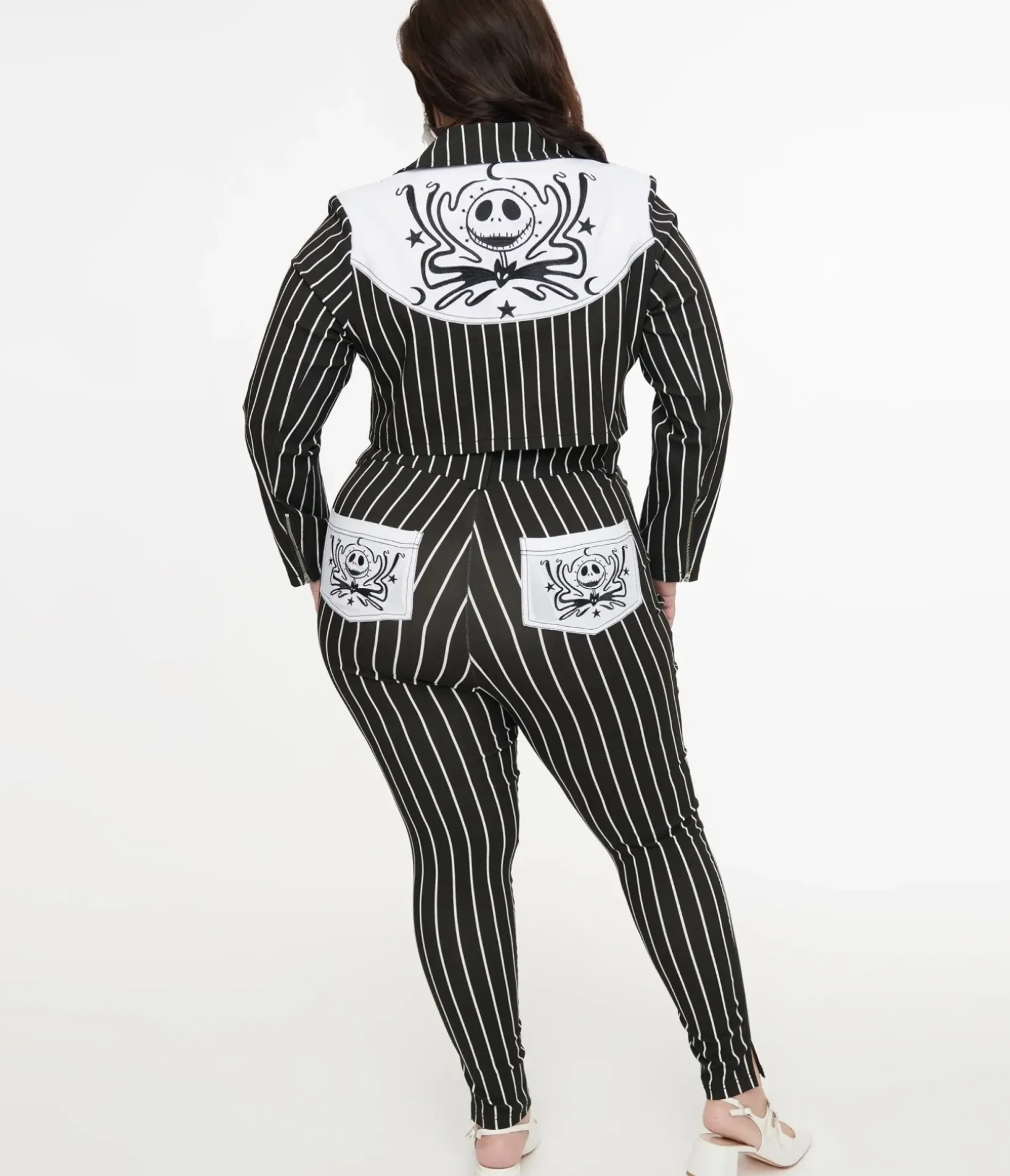 Unique Vintage Pants|All Things Black>Tim Burton’s The Nightmare Before Christmas by Plus Size Black & White Stripe Jack Skellington Stretch Pants