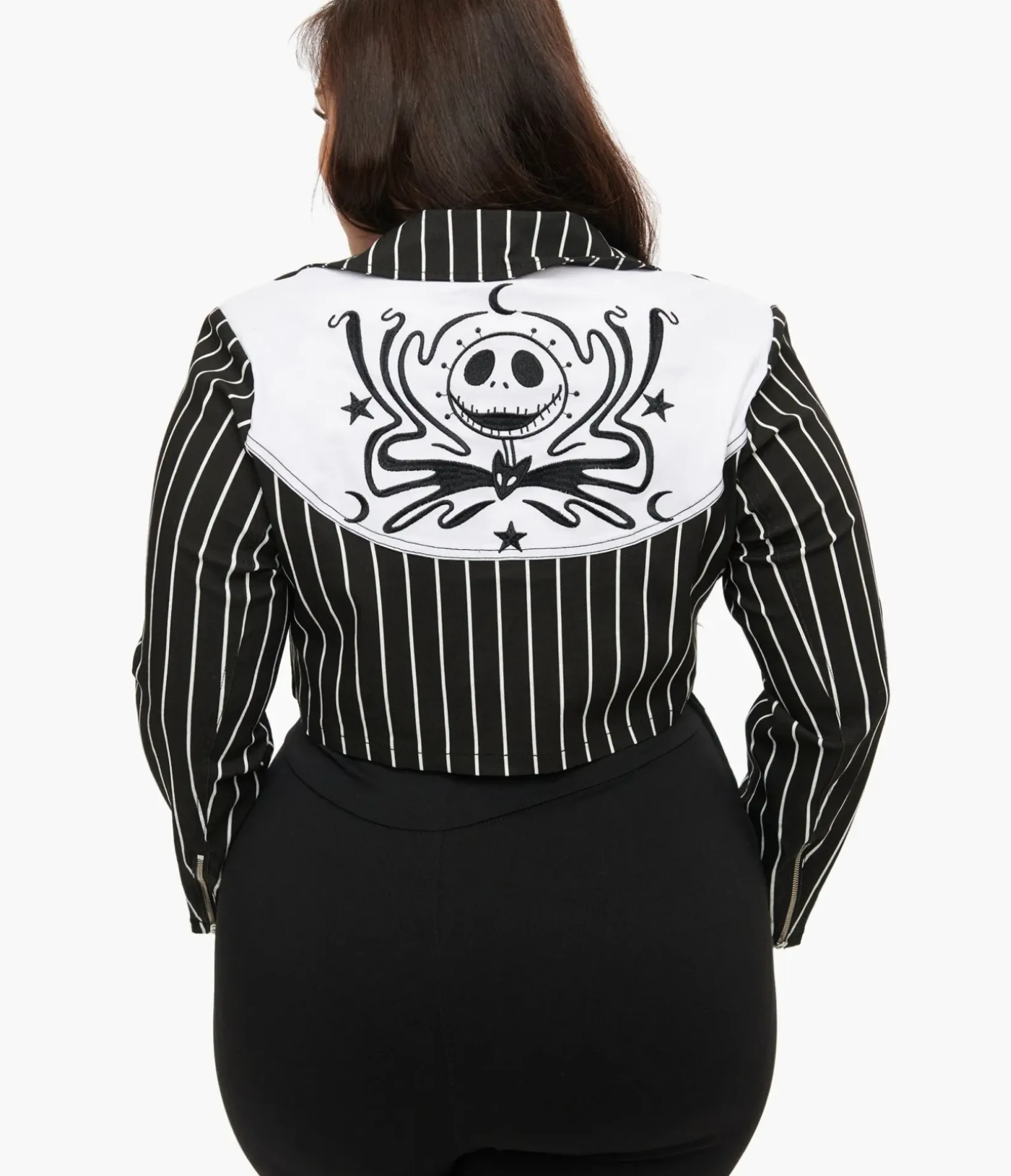 Unique Vintage Coats & Jackets|All Things Black>Tim Burton’s The Nightmare Before Christmas by Plus Size Black & White Stripe Jack Skellington Western Jacket