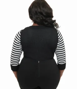 Unique Vintage Sweaters & Cardigans|All Things Black>Tim Burton’s The Nightmare Before Christmas by Plus Size Black & White Stripe Sally Minou Sweater