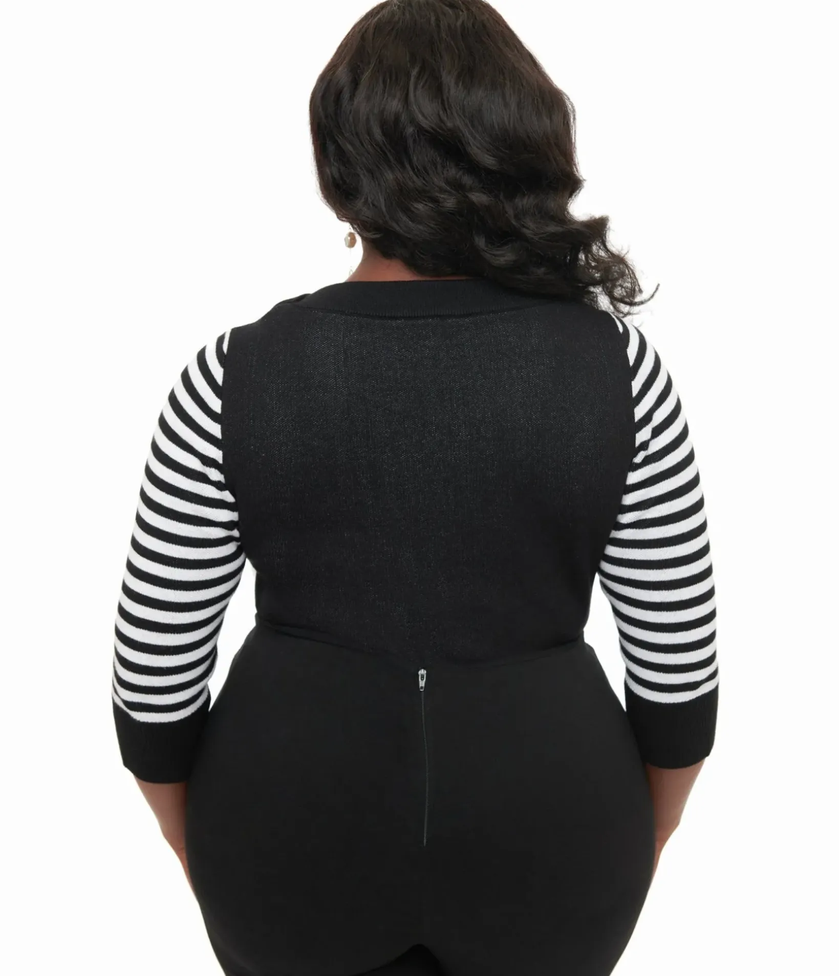 Unique Vintage Sweaters & Cardigans|All Things Black>Tim Burton’s The Nightmare Before Christmas by Plus Size Black & White Stripe Sally Minou Sweater