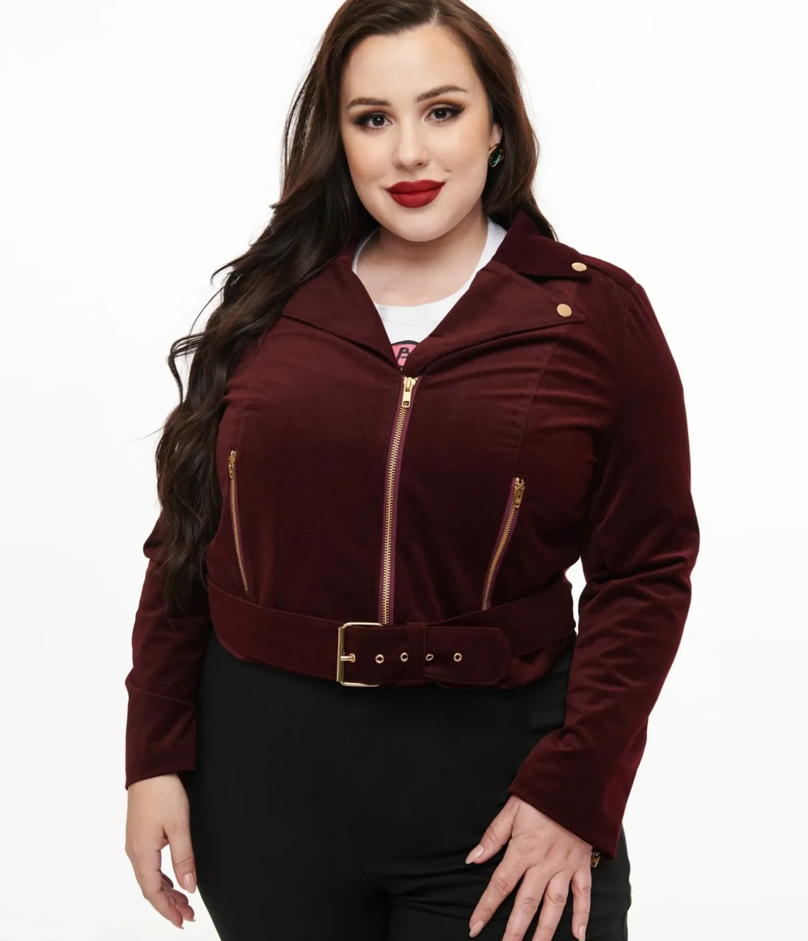 Unique Vintage Coats & Jackets>Tim Burton’s The Nightmare Before Christmas by Plus Size Burgundy Velvet Jacket