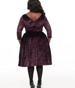 Unique Vintage Swing|Pocket Dresses>Tim Burton's The Nightmare Before Christmas by Plus Size Eggplant Baroque Jack Skellington Devon Swing Dress