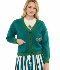 Unique Vintage Sweaters & Cardigans>Time Burton's The Nightmare Before Christmas by Teal Deadly Night Shade Cardigan