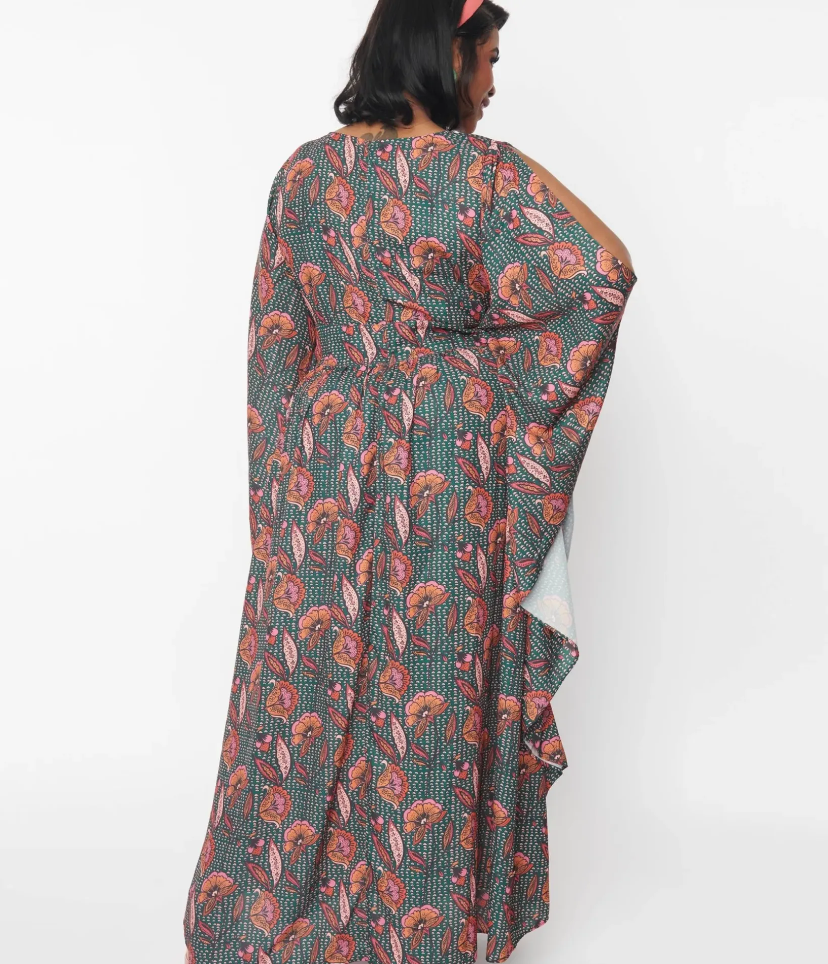 Unique Vintage Maxi|Caftans>Bali Floral Print Flutter Sleeve Caftan