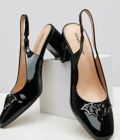 Unique Vintage All Things Black|Halloween>Black Bat Leatherette Slingback Heels