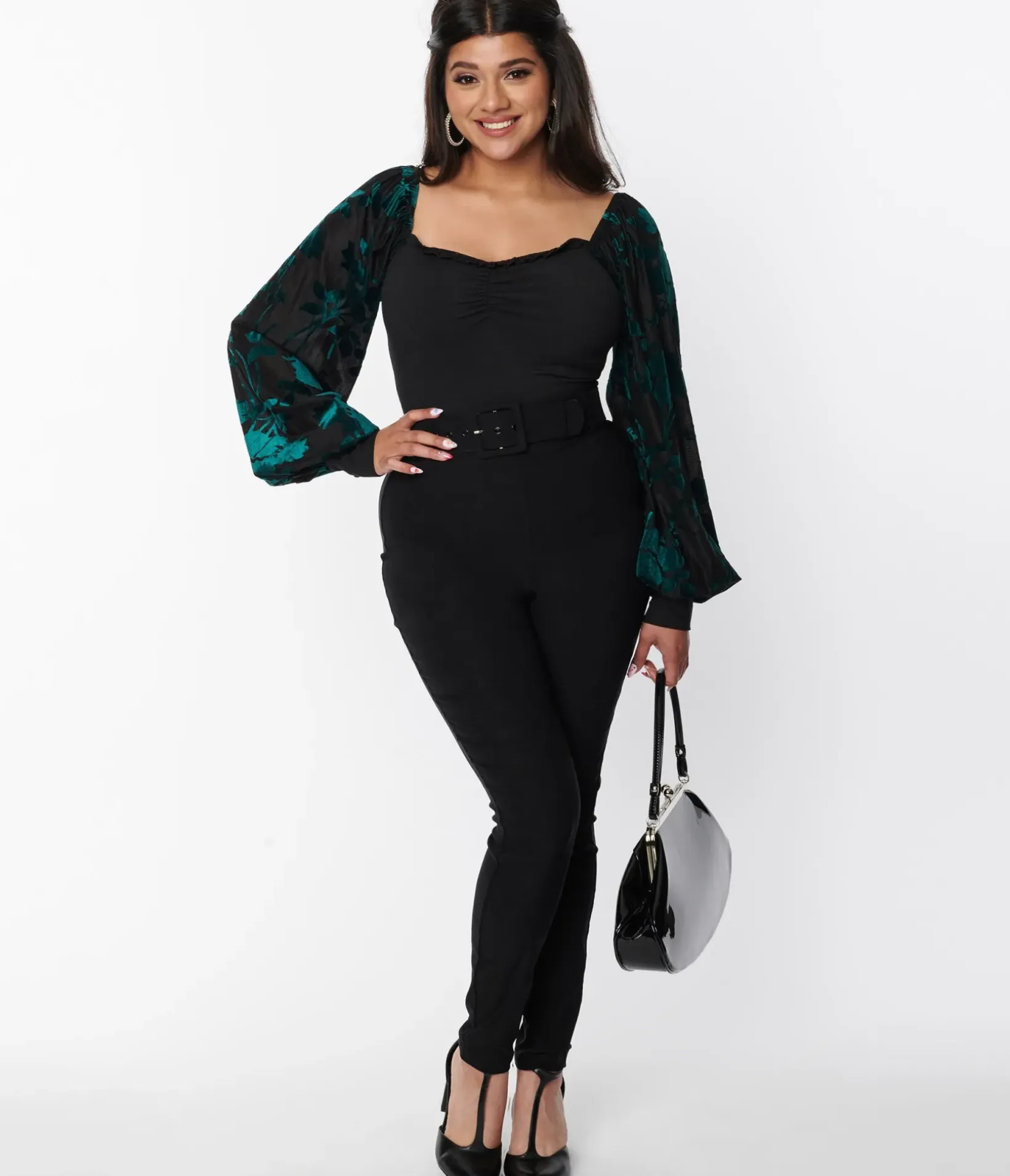 Unique Vintage Pants|All Things Black>Black Belted Rizzo Cigarette Pants