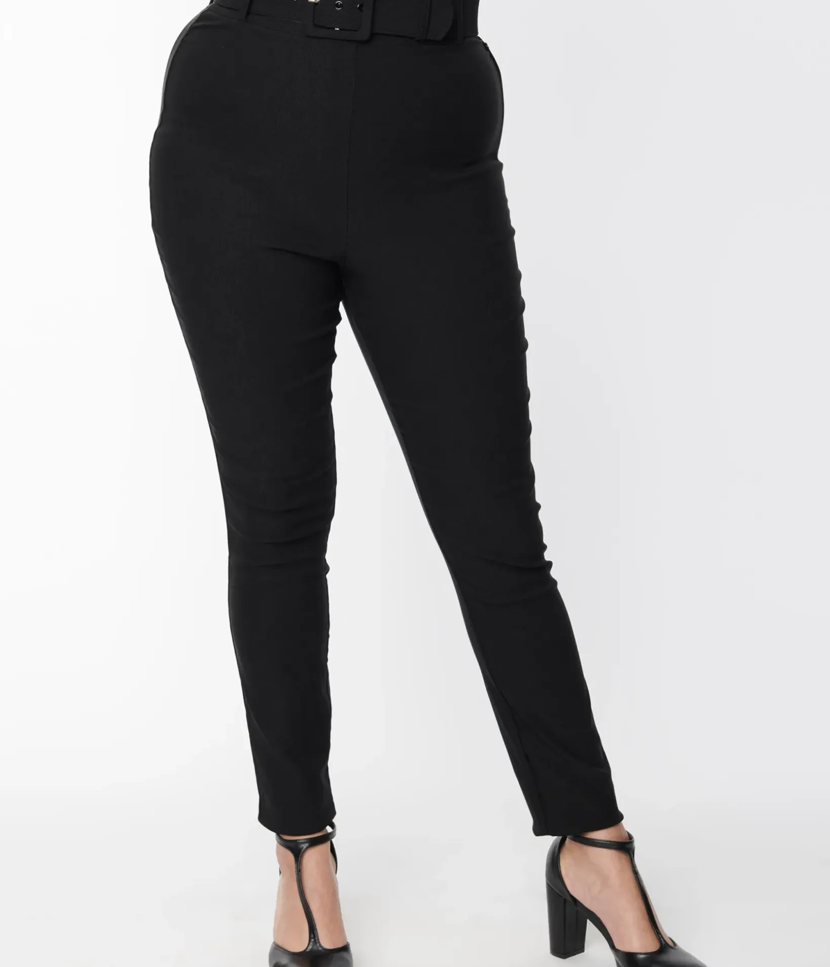 Unique Vintage Pants|All Things Black>Black Belted Rizzo Cigarette Pants