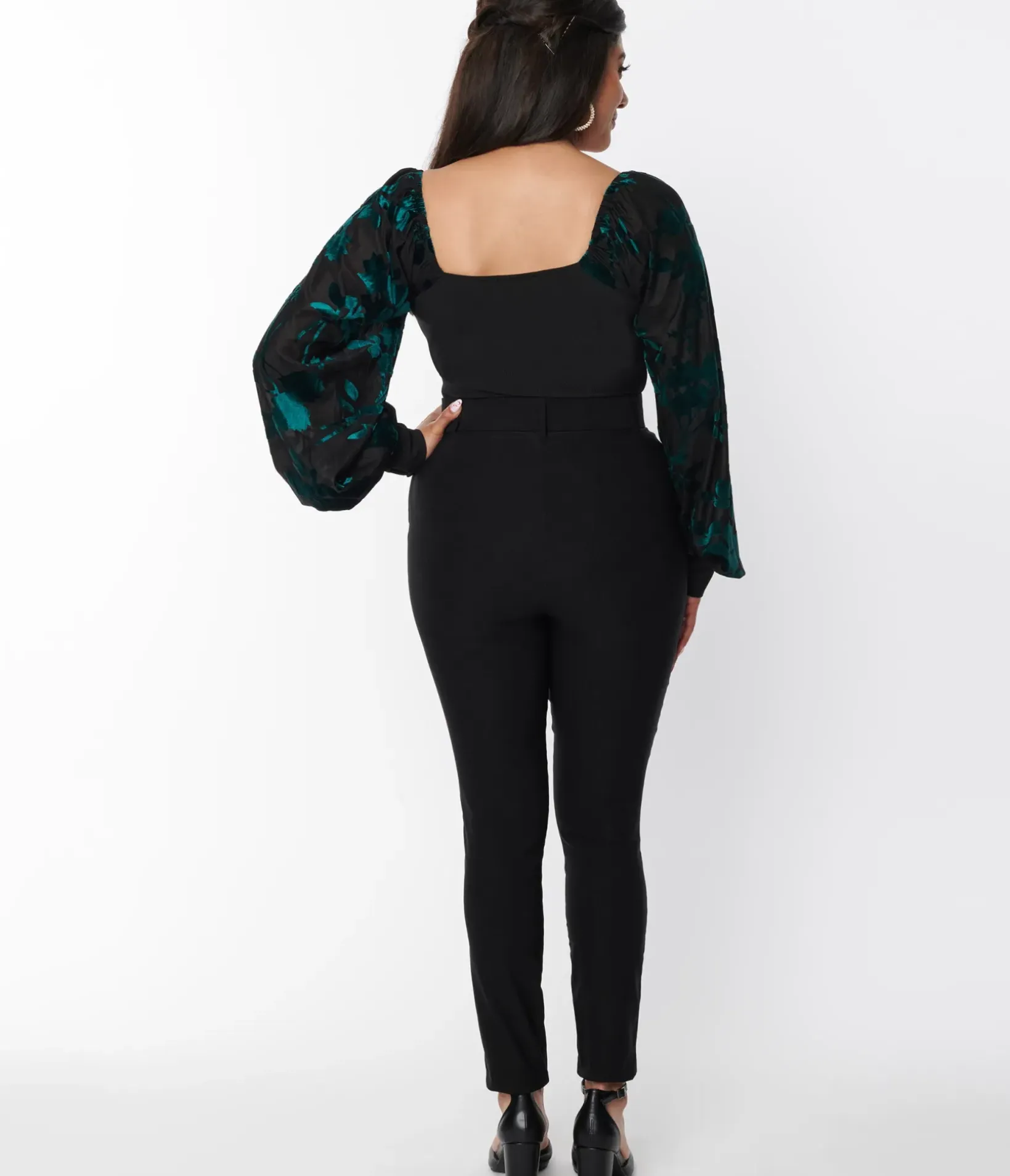 Unique Vintage Pants|All Things Black>Black Belted Rizzo Cigarette Pants
