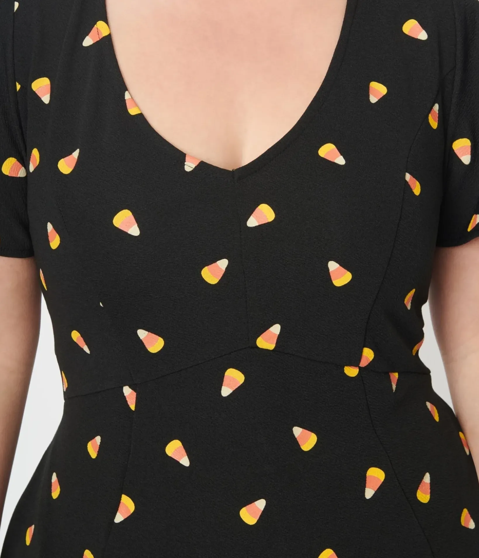 Unique Vintage Fit & Flare|Pocket Dresses>Black Candy Corn Print Poppy Flare Dress