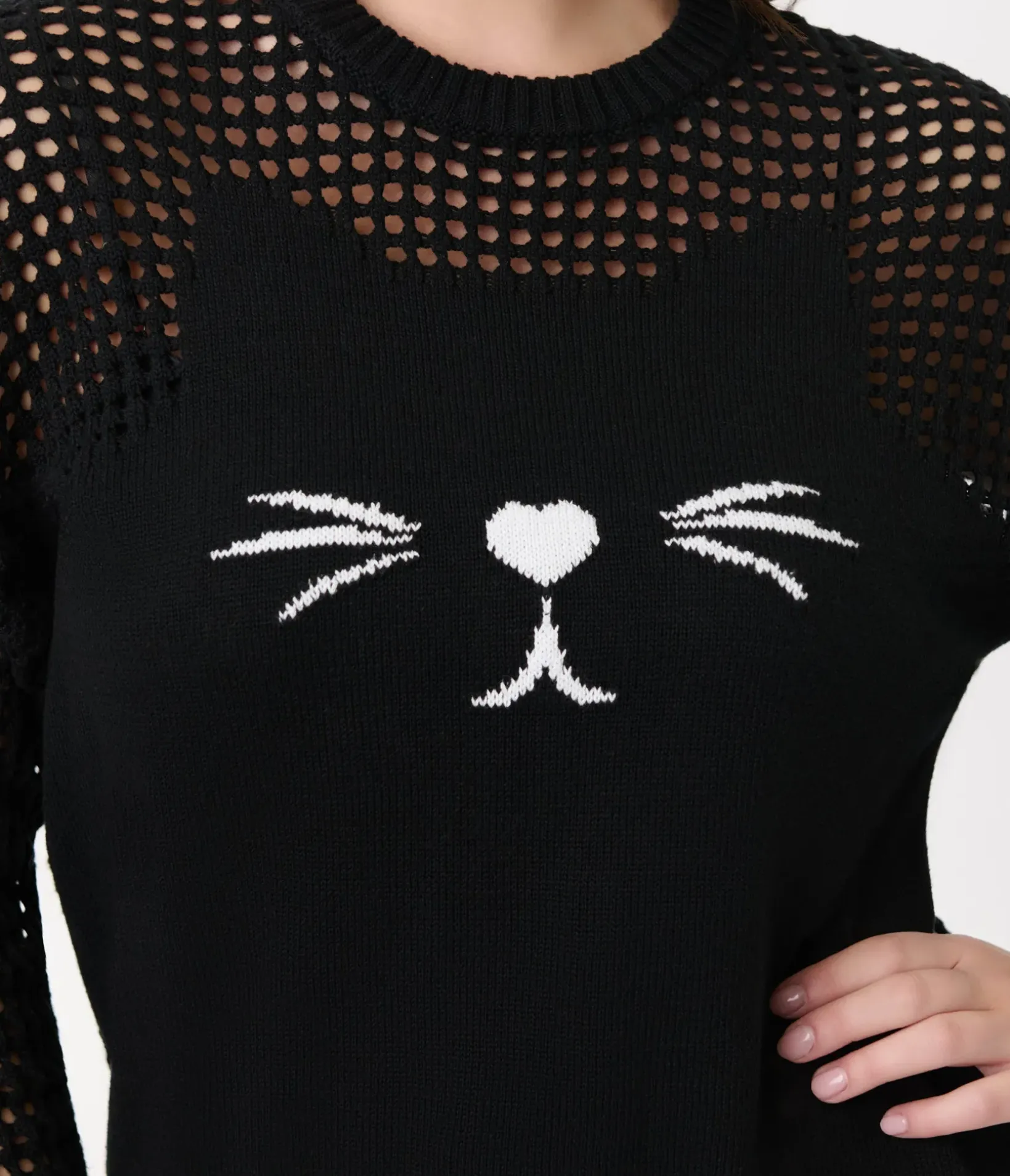 Unique Vintage Sweaters & Cardigans|All Things Black>Black Cat Open Weave Cotton Sweater